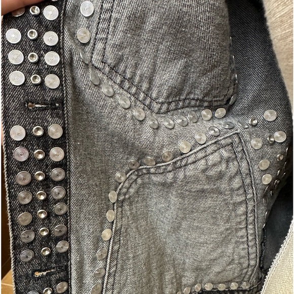 Aqua Luxe SM metal studded denim jean jacket handpainted horse native American - Picture 10 of 11